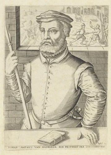 Portret van Jan Mattthijsz by Christoffel van Sichem, print, 1677