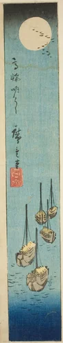 Full Moon over Takanawa (Takanawa meigetsu), section of a sheet from the series "Cutouts of Famous Places in Edo (Harimaze Koto meisho)" by Utagawa Hiroshige (歌川広重), print, 1852