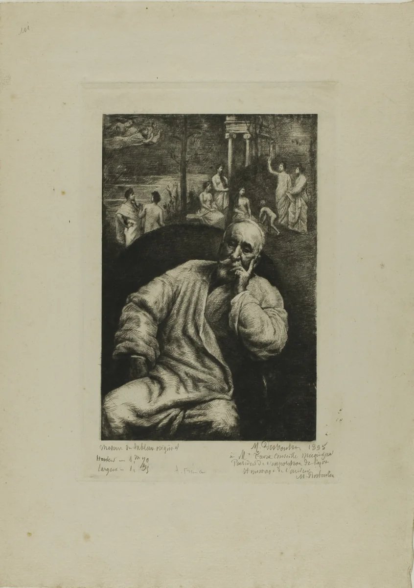 Pierre Puvis de Chavannes, Portrait and Composition by Marcellin Gilbert Desboutin, print, 1895