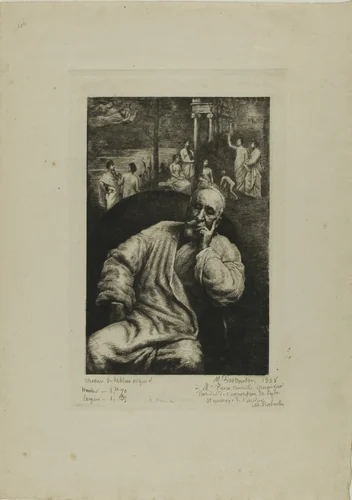 Pierre Puvis de Chavannes, Portrait and Composition by Marcellin Gilbert Desboutin, print, 1895