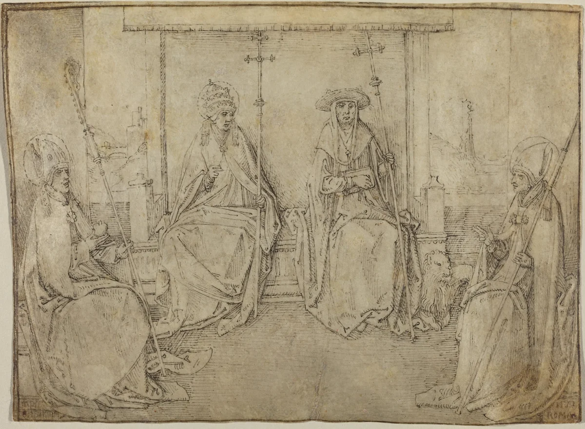 The Four Latin Fathers of the Church by Valentijn van Orley, drawing, 1510-1515