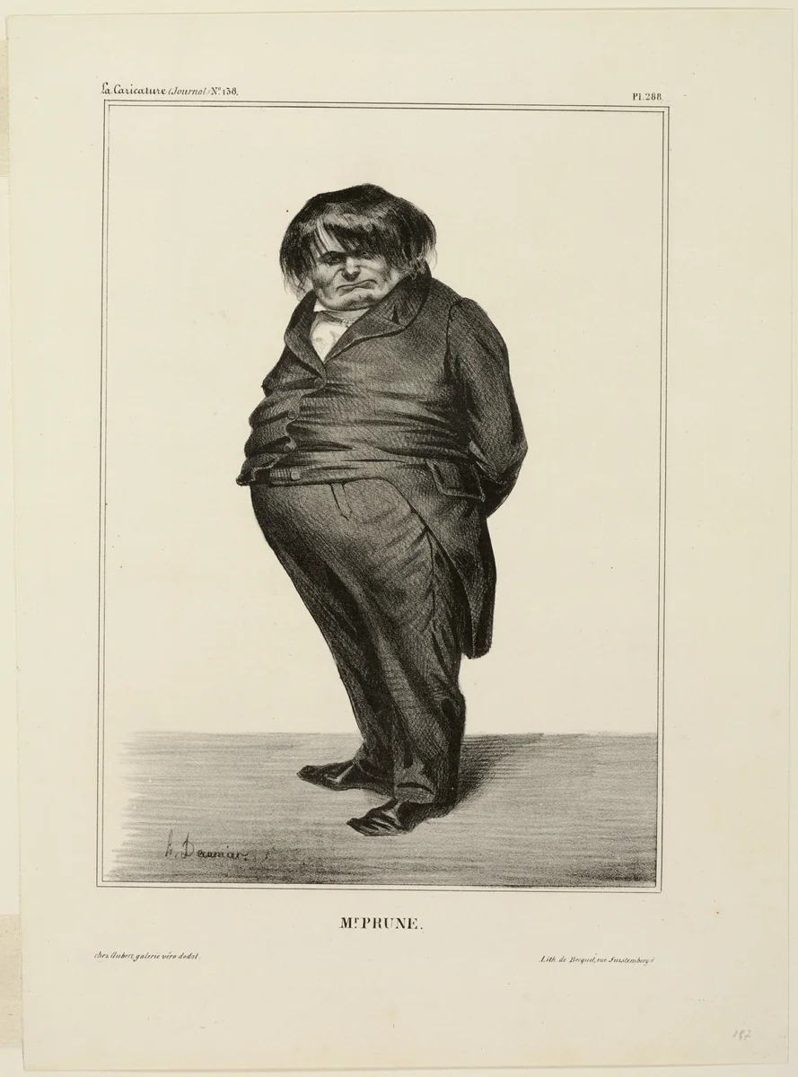 Mr. Prune, plate 288 from Célébrités de la Caricature by Honoré-Victorin Daumier, print, 1833