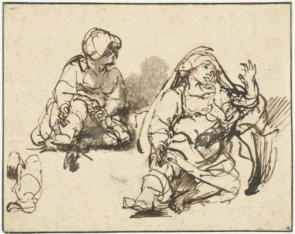 Studies for the Sick Woman in the ‘Hundred Guilder Print’ by Rembrandt van Rijn, drawing, 1648