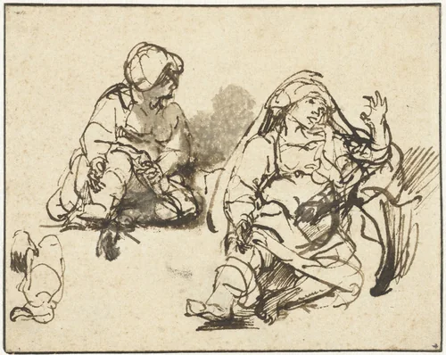 Studies for the Sick Woman in the ‘Hundred Guilder Print’ by Rembrandt van Rijn, drawing, 1648