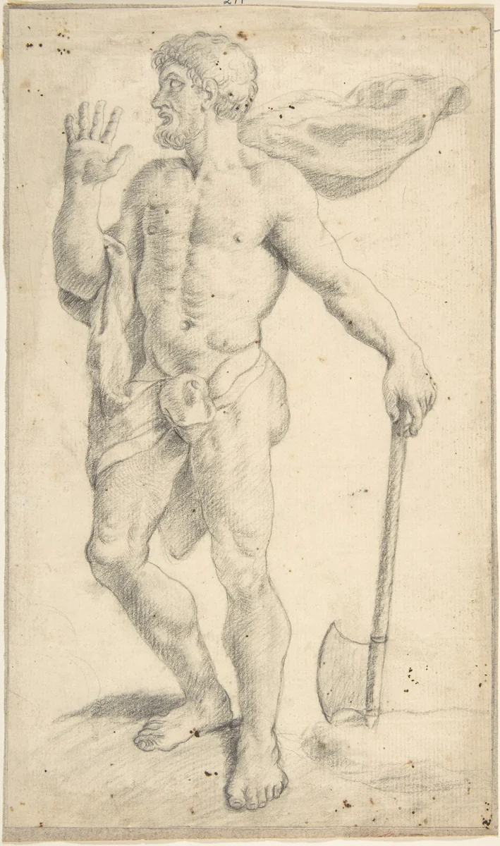 Standing Male Nude Figure by anonymous, drawing, 1600-1700