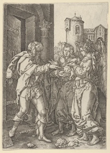 Lot Welcomes the Angels, from The Story of Lot by Heinrich Aldegrever, print, 1555