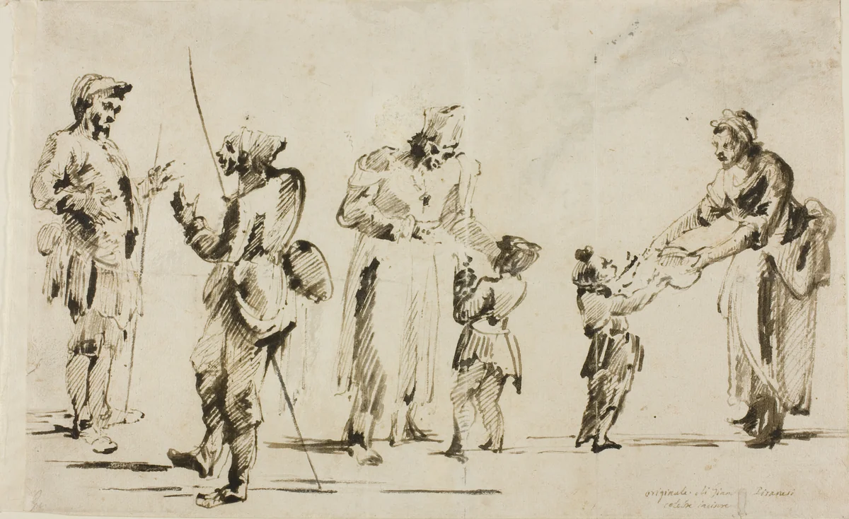 Sheet of Sketches: Six Figures by Giovanni Battista Piranesi, drawing, 1758-1778