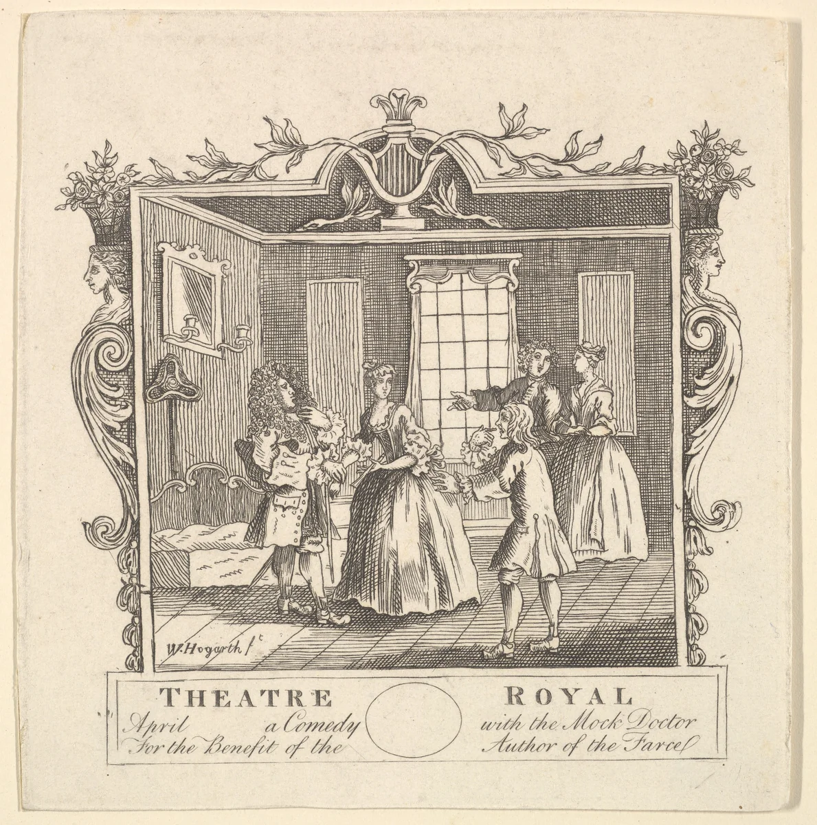 Ticket for Fielding's The Mock Doctor by William Hogarth, print, 1732