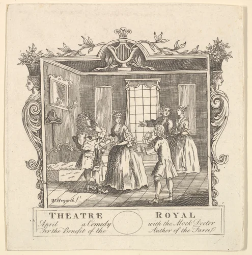 Ticket for Fielding's The Mock Doctor by William Hogarth, print, 1732