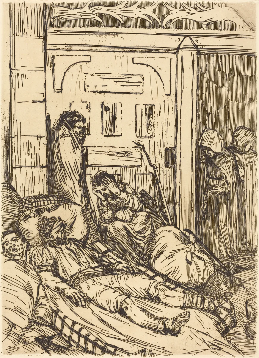 Field Hospital (L'ambulance) by Alphonse Legros, print, 1837-1911