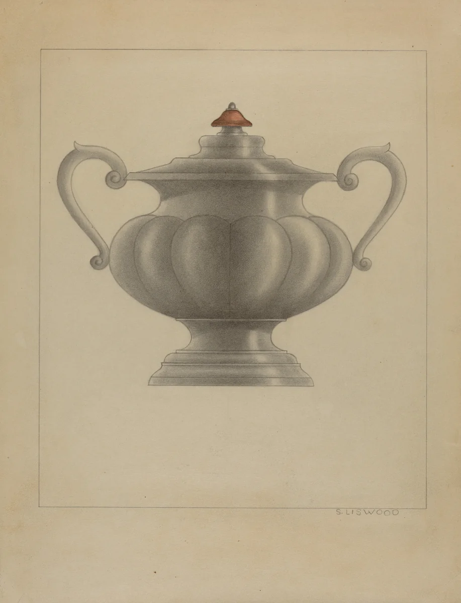 Pewter Sugar Bowl by Sidney Liswood, index of american design, 1936