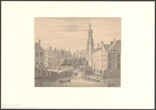 Gezicht op de Engelse huizen en de Munttoren by anonymous, drawing, 1847