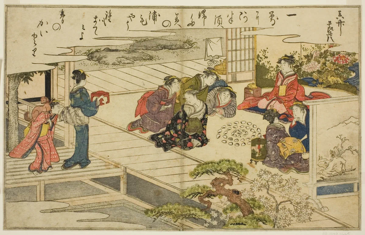 Shell-Matching Game, from the illustrated book "Gifts from the Ebb Tide (Shiohi no tsuto)" by Kitagawa Utamaro (喜多川歌麿), print, 1789