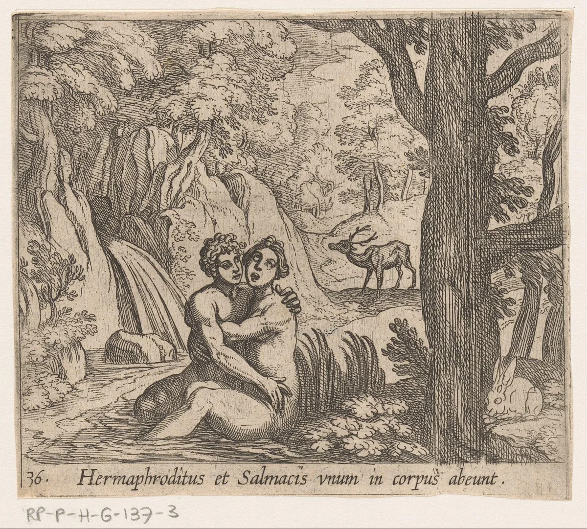 Salmacis en Hermaphroditus by Antonio Tempesta, print, 1606-1638
