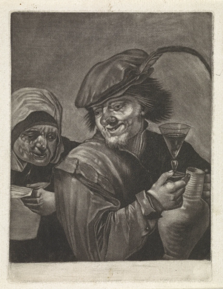 Man met kan en wijnglas (variant A) by Jan van der Bruggen, print, 1659-1740