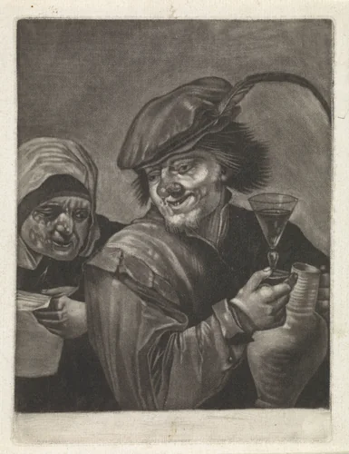 Man met kan en wijnglas (variant A) by Jan van der Bruggen, print, 1659-1740