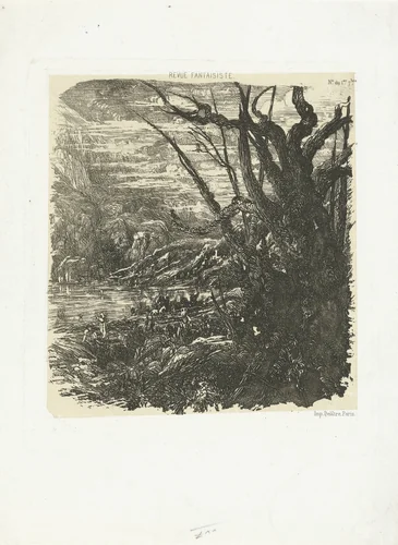 Berglandschap met meer by Rodolphe Bresdin, print, 1861