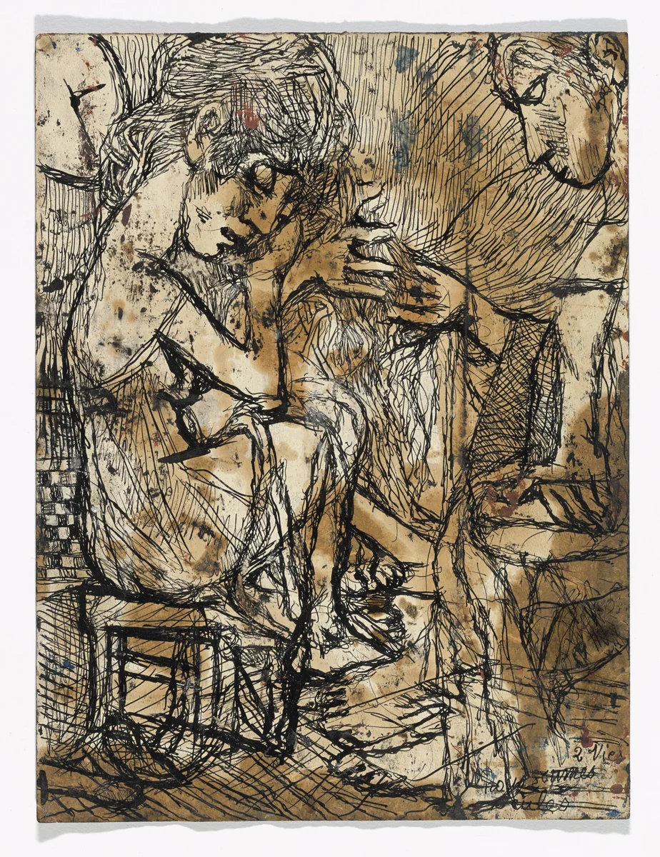 Two Lives (Deux vies)[recto] and The Leper (Le Lépreux) [verso] by Louis Soutter, drawing, 1930