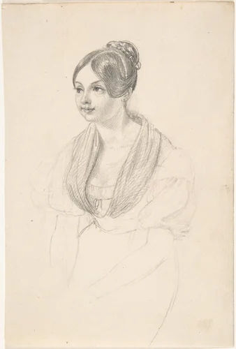 Portrait of a Young Woman; verso: Sketch of a Young Woman with her Hands Resting on a Table by Georg Friedrich Kersting, drawing, 1800-1847