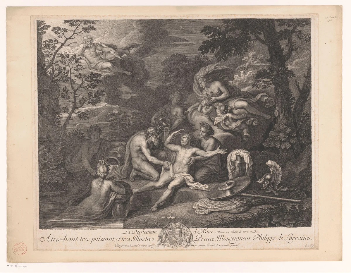 Vergoddelijking van Aeneas by Michel Corneille, print, 1655-1702