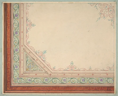 Partial design for the painted decoration of a ceiling by Jules-Edmond-Charles Lachaise, drawing, 1840-1897