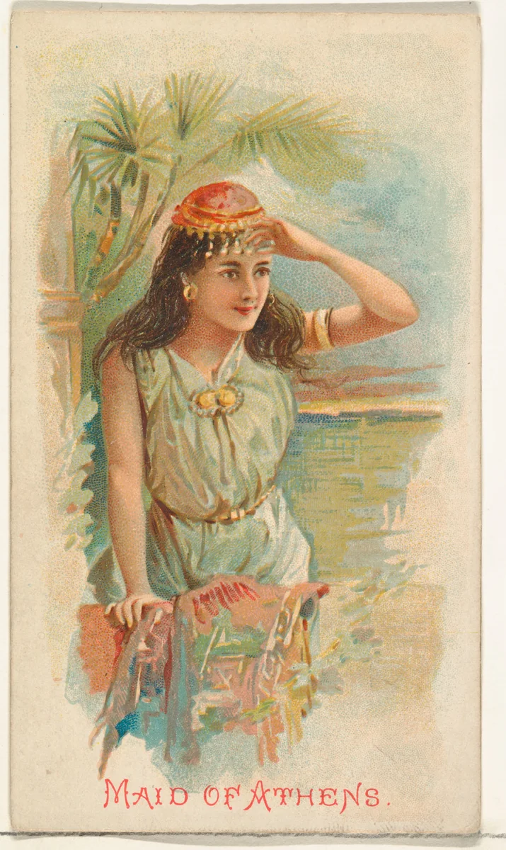 Maid of Athens, from the Illustrated Songs series (N116) issued by W. Duke, Sons & Co. to promote Honest Long Cut Tobacco by W. Duke, Sons & Co., print, 1893