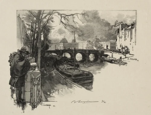 Petit bras de Seine au Pont Neuf by Auguste Louis Lepère, print, 1888