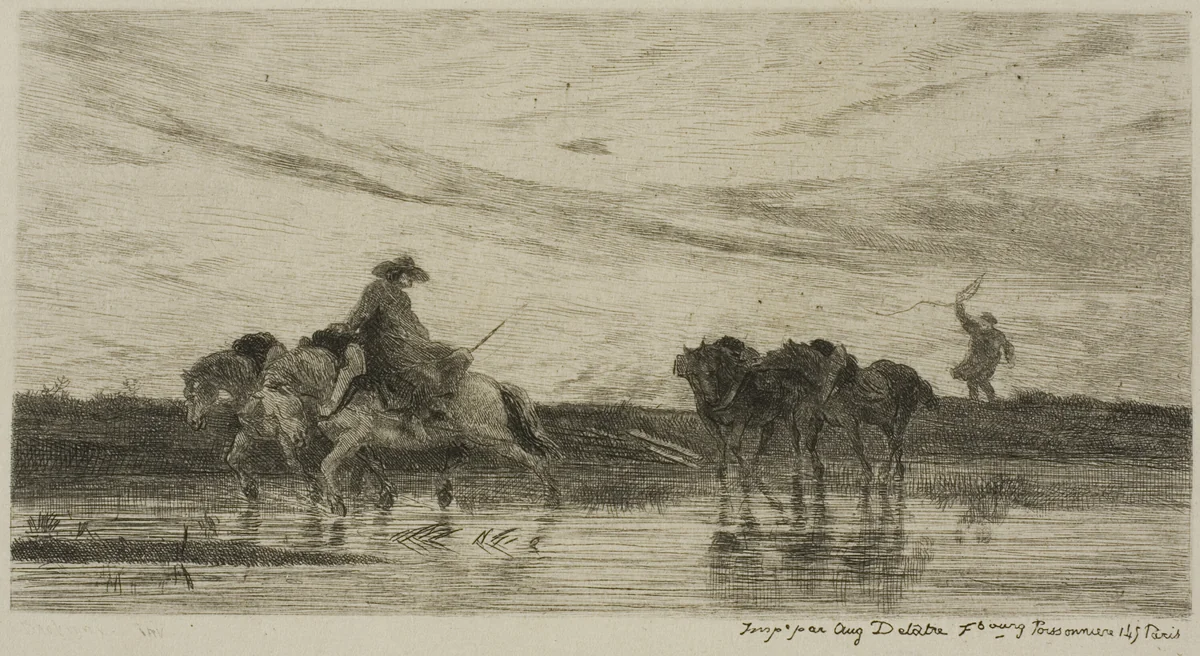 The Dray Horses by Charles-François Daubigny, print, 1850
