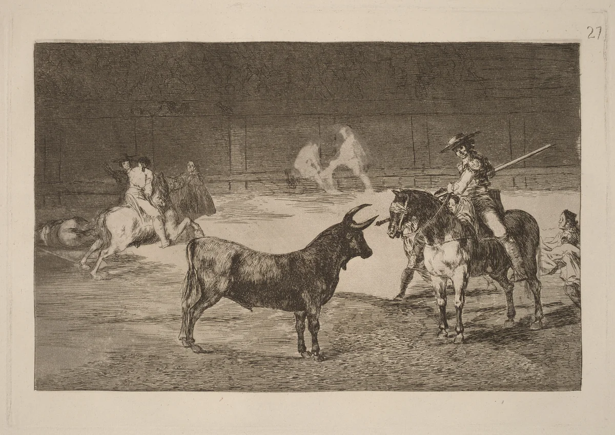 El celebre Fernando del Toro, barilarguero, obligando a la fiera con su garrocha (The celebrated Picador, Fernando del Toro, Draws the Fierce Beast on with His Pique) by Francisco Goya, portfolio, 1816