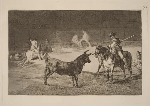 El celebre Fernando del Toro, barilarguero, obligando a la fiera con su garrocha (The celebrated Picador, Fernando del Toro, Draws the Fierce Beast on with His Pique) by Francisco Goya, portfolio, 1816