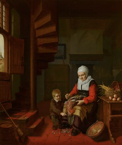 Old Woman Plucking a Cock by Abraham de Pape, painting, 1650