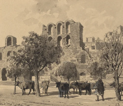 Theater of Herodes Atticus by Themistocles von Eckenbrecher, drawing, 1890