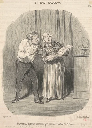 Inconvénient d'épouser une femme qui possède un talent d'agrément by Honoré Daumier, print, 1847