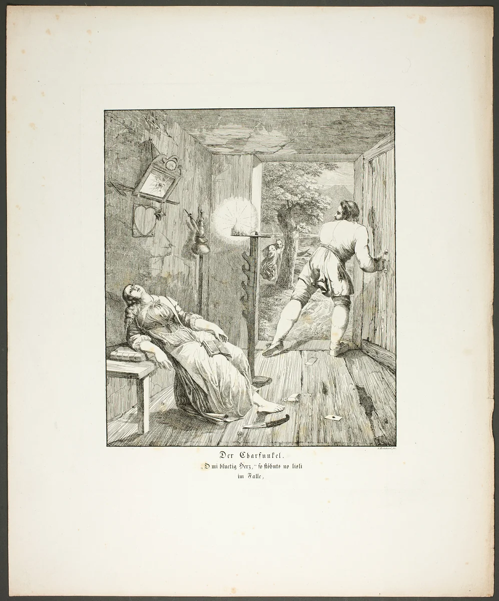The Carbuncle (Der Karfunkel), plate three from the series Poems in the Dialect of the Upper Rhine Region (Zehn Blätter Zu Hebels Alemannischen Gedichten) by Sophie Reinhard, print, 1820