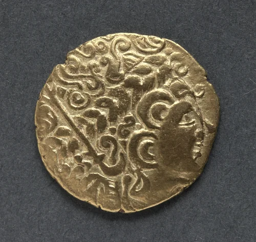 Bellovaci Stater: Degenerate Head in Imitation of Apollo (obverse) by Unknown, metalwork, -130--95