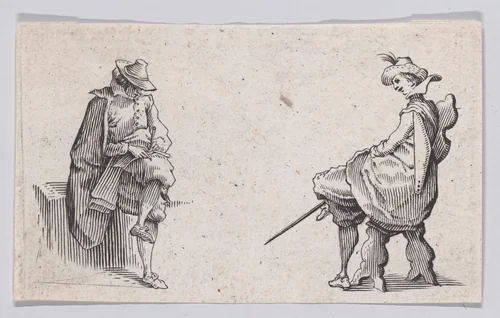 Reverse Copy of Les Deux Personnages Assis (The Two Seated People), from "Les Caprices" Series A, The Florence Set by anonymous, print, 1620-1700