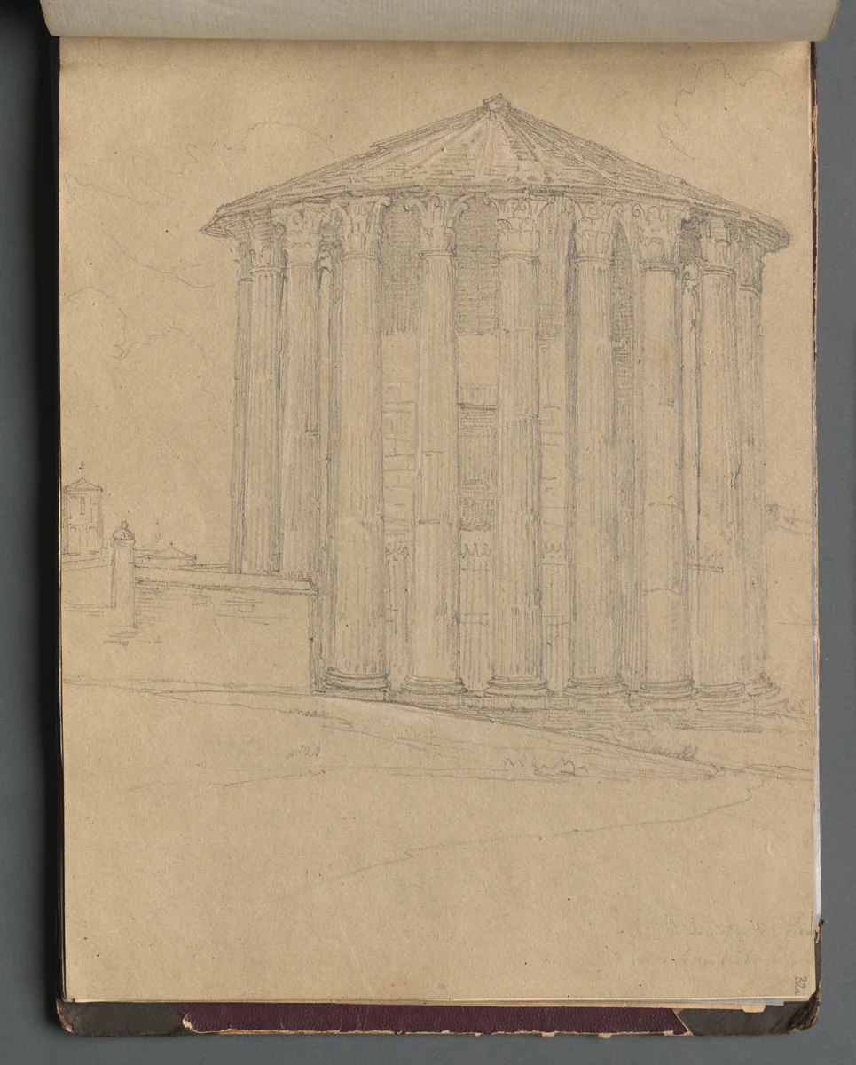 Album with Views of Rome and Surroundings, Landscape Studies, page 32a: Roman Temple by Franz Nadorp, book, 1830-1870