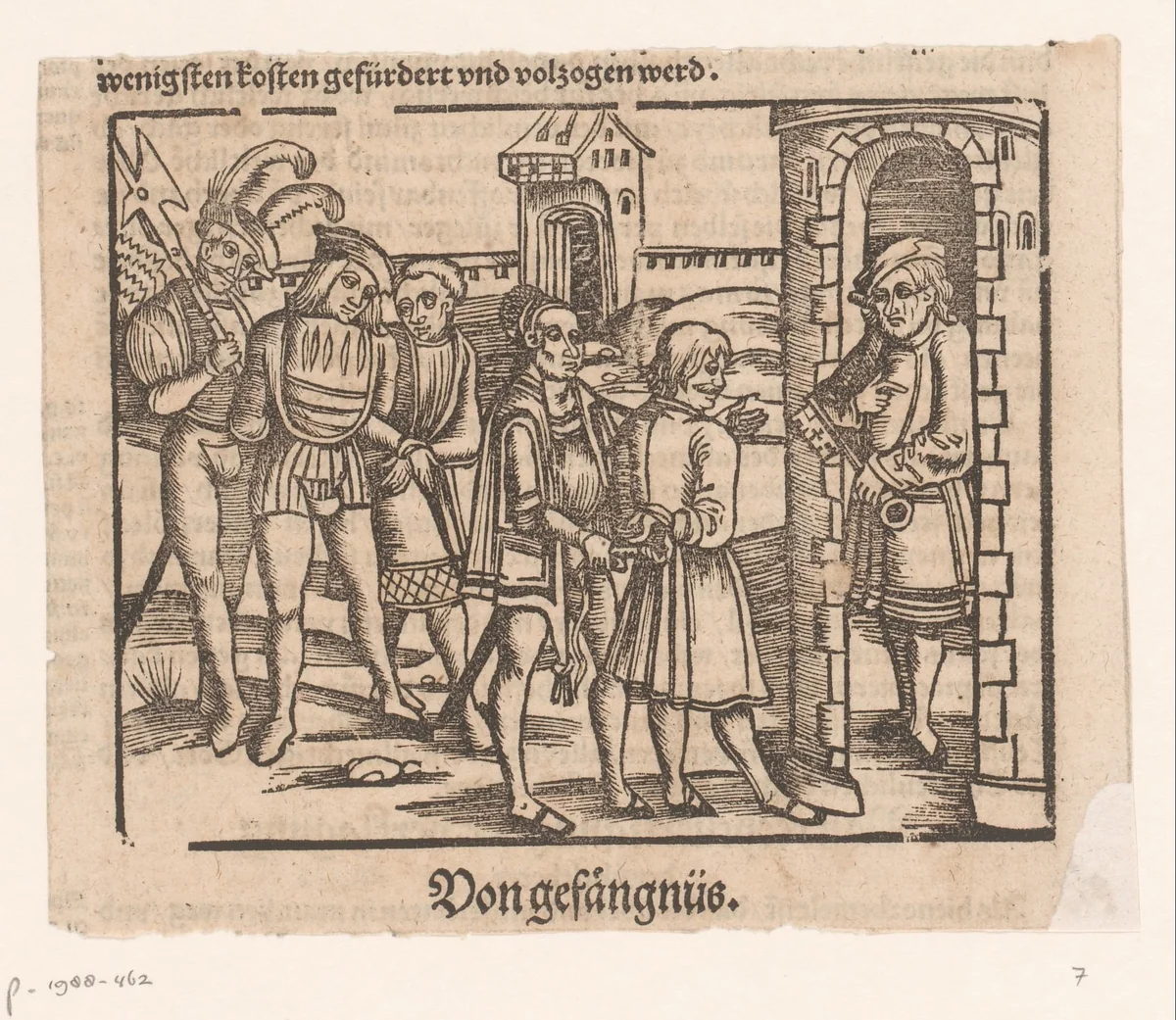 Twee gevangenen worden naar een gevangenis geleid by anonymous, print, 1518
