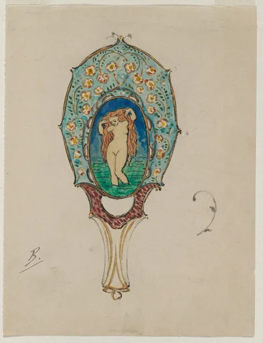 Design for a Hand Mirror by Félix Bracquemond, drawing, 1900-1902
