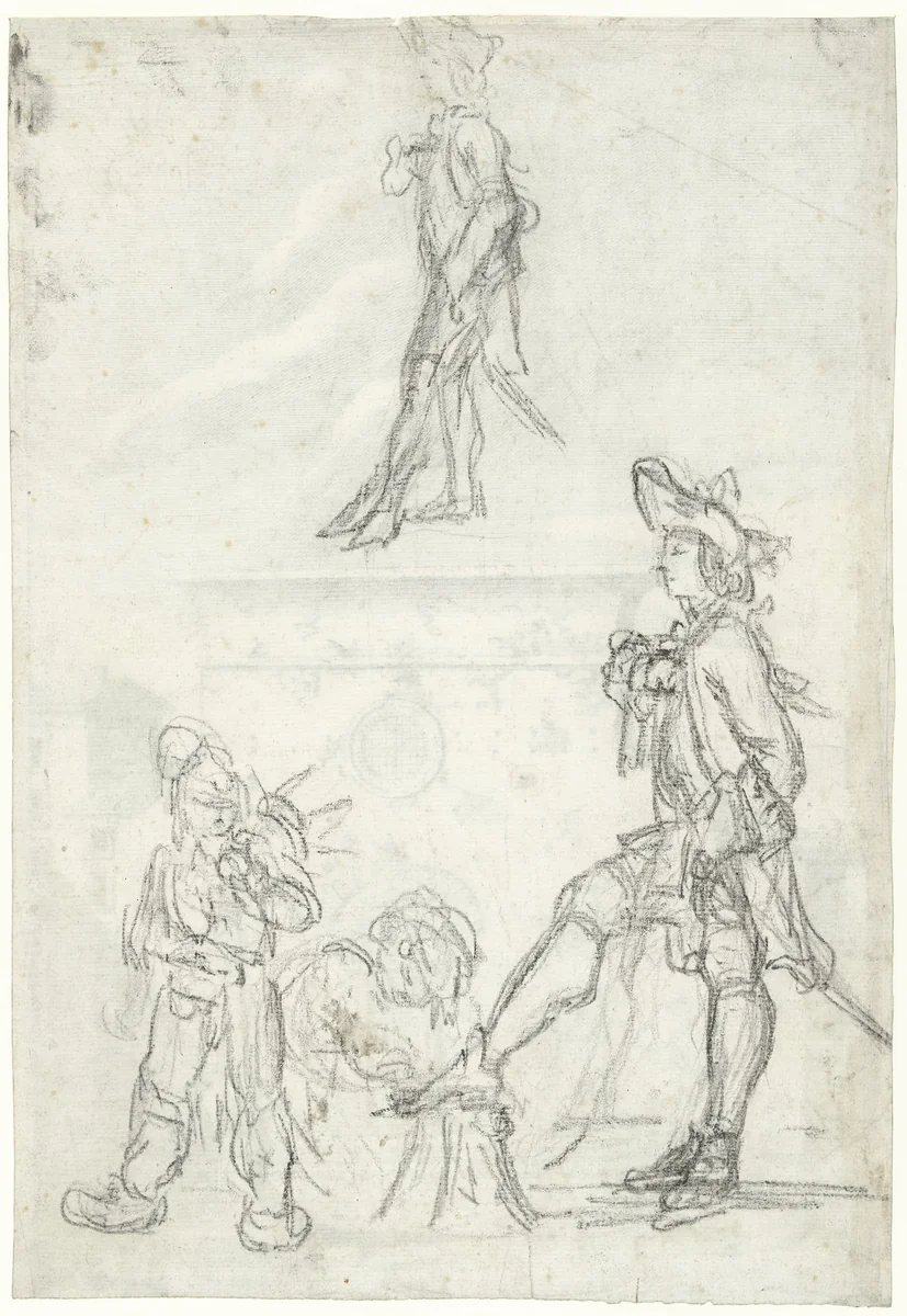 Jongeman laat zijn schoenen poetsen by anonymous, drawing, 1740-1760