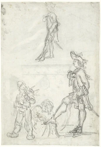 Jongeman laat zijn schoenen poetsen by anonymous, drawing, 1740-1760