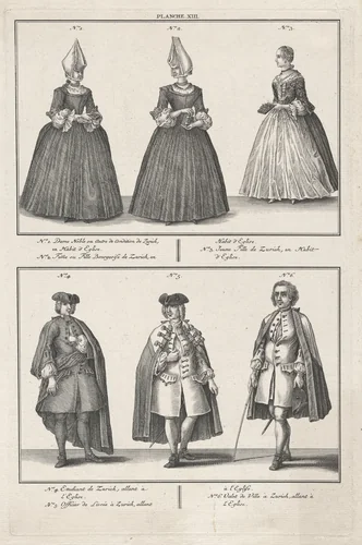 Costumes of Churchgoers of the Reformed Church by David Herrliberger, print, 1751