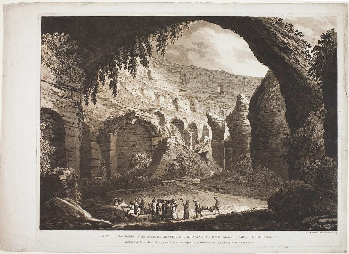 View of the Inside of the Amphitheatre of Vespasian at Rome (called the "Colosseo") by Richard Cooper, print, 1779