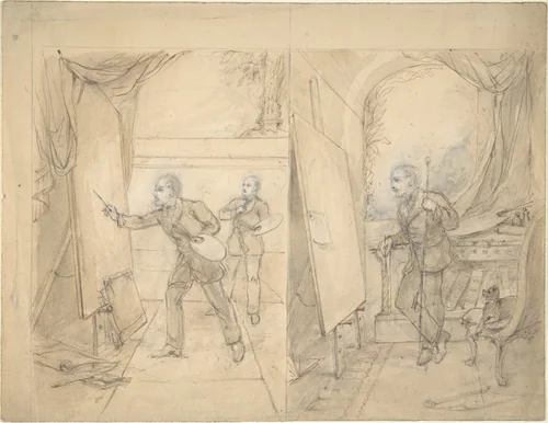Two Views of an Artist's Studio, possibly that of Eden Upton Eddis by anonymous, drawing, 1854-1864