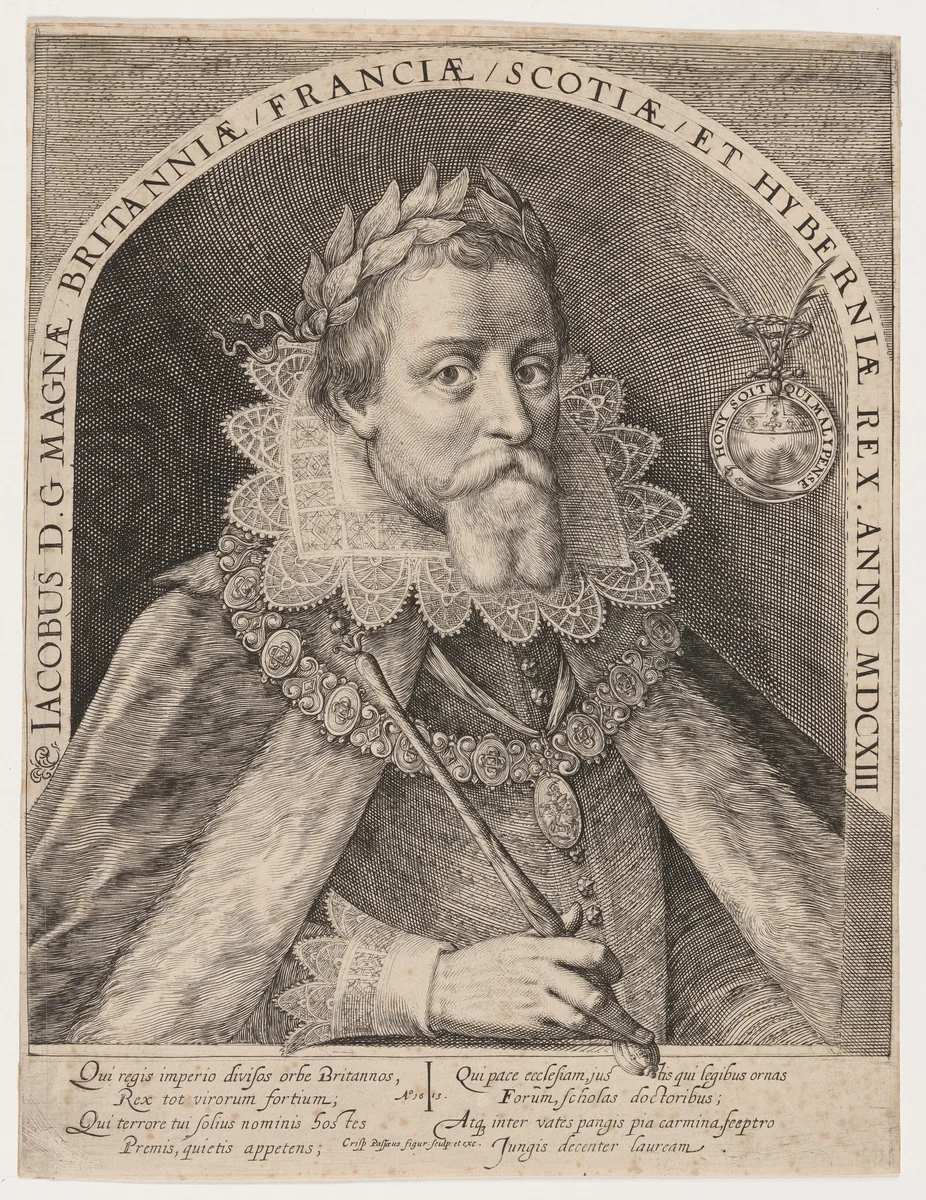 James I, King of England by Crispijn van de Passe I, print, 1613