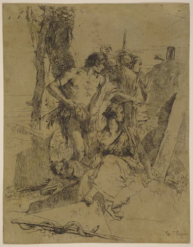 The Discovery of the Tomb of Punchinello by Giovanni Battista Tiepolo, print, 1750-1754