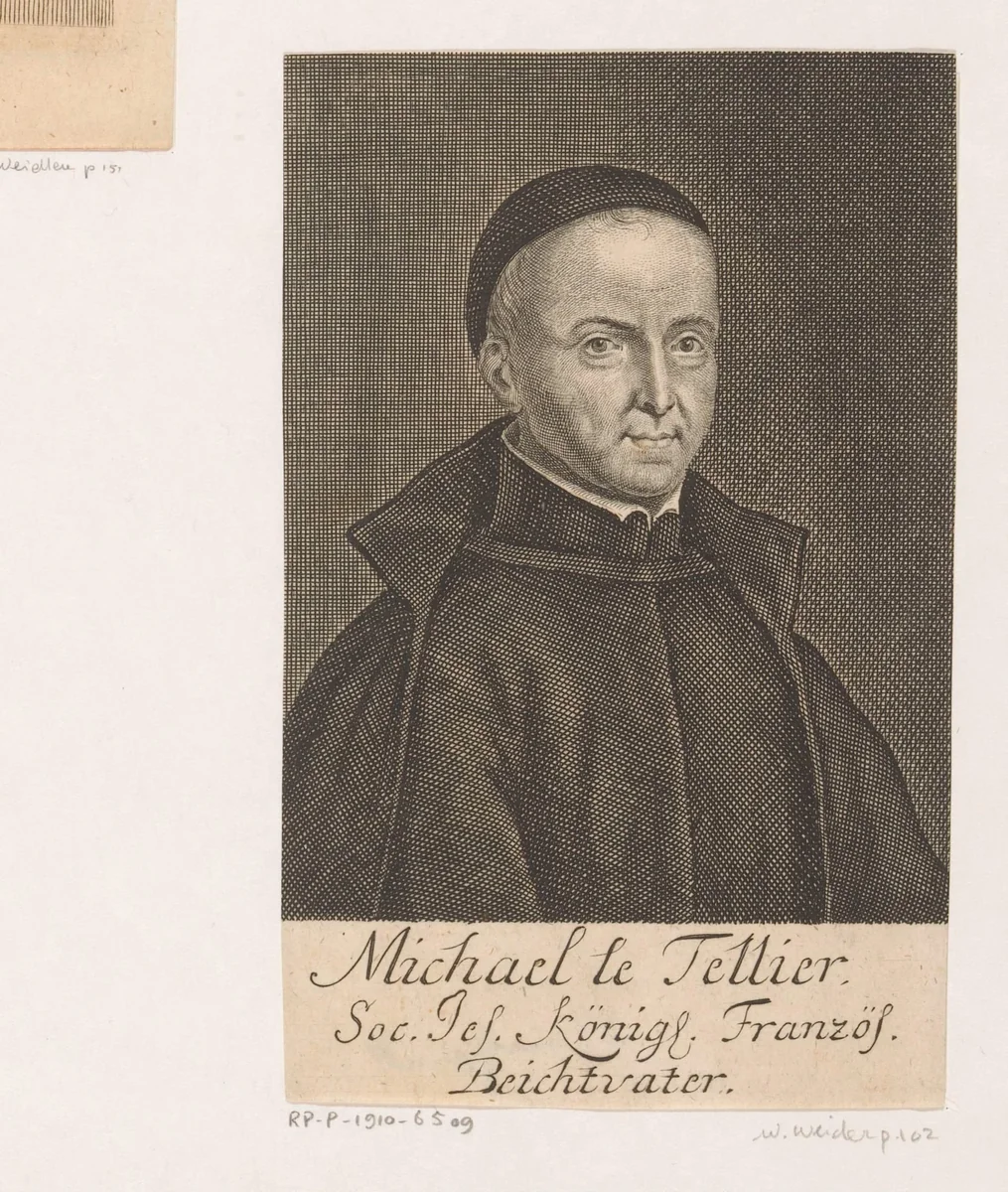 Portret van Michel Letellier by Martin Bernigeroth, print, 1715