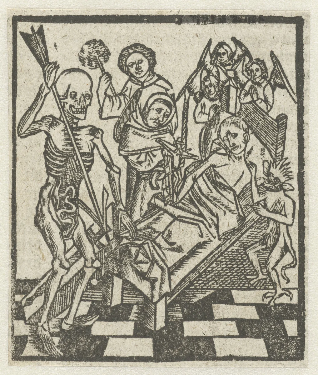 Man op zijn sterfbed by anonymous, print, 1480-1517