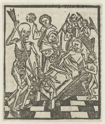 Man op zijn sterfbed by anonymous, print, 1480-1517