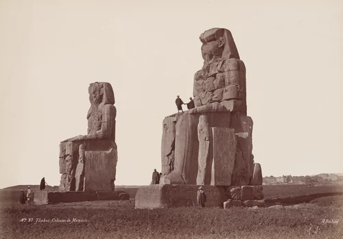 Thèbes, Colosses de Memnon (Thebes, Colossi of Memnon) by Henri Béchard, photograph, 1870-1879